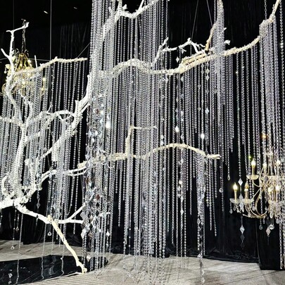 33 pies Cadena de cuentas octagonal transparente/color AB, 11 mm de diámetro, para decoración de árbol de Navidad DIY, decoración de fiesta de boda, decoración de techo con cuentas, regalos de Navidad y decoración del hogar, decoración de corona para eventos y fiestas