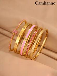 Camhanno 5/1pc Personalized Multi-Color Stainless Steel Bracelet Set With Unique Design, Fashionable , Multi-Element Design, Exquisite And Ideal Gift, Non Fading Jewelry, Fashionable