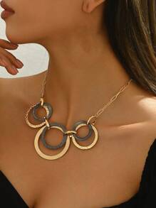 1pc Elegant Minimalist Hollow Circle Pendant Necklace For Women, Suitable For Everyday Wear, Vacation