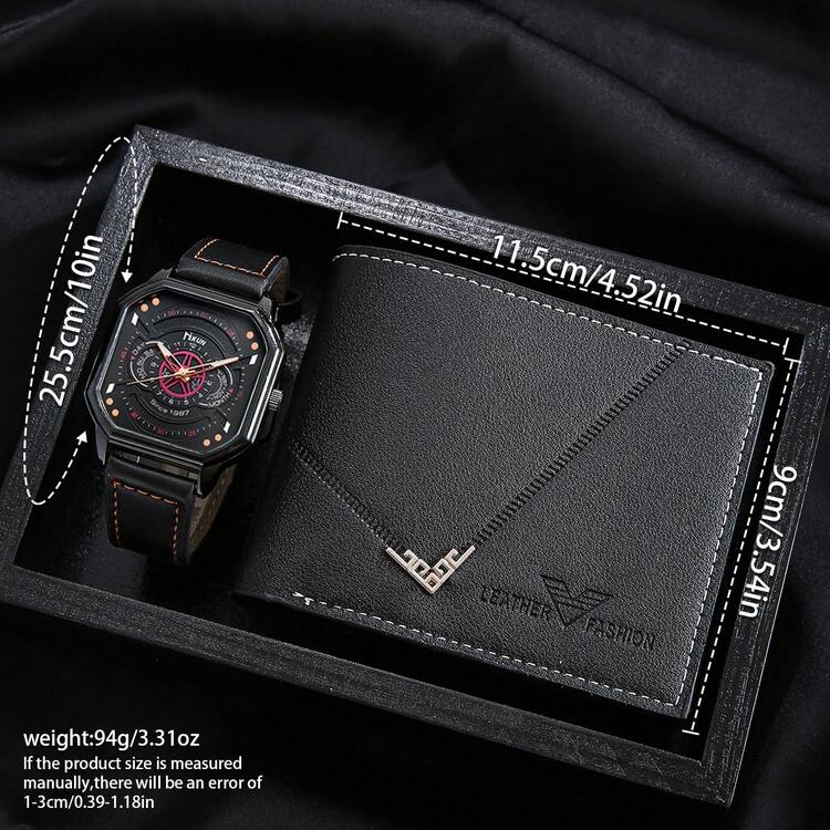 2pcs High-End Business Gift Set For Men: Metal Decor Quartz Wristwatch With Comfortable Strap + Minimalist Lightweight Wallet, Premium Gift For Business, Meetings, Client Appreciation - Black - View 9