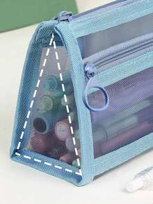 Personalized Customized Name Clear Large Capacity Pencil Case, Fashion Simple Pencil Bag, High Capacity Nylon Mesh Breathable Pen Bag, Exam/Student Stationery Bag, Mesh Pencil Pouch, Simple Student Supplies Box, Back To School, Learning Supplies - Multicolor - View 5