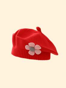 1件装宝宝毛线帽英伦复古街头风秋冬女童可爱花朵贝雷帽针织艺术画家帽百搭帽子1-4岁女童 - 彩色 - 查看 7