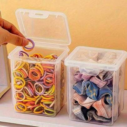 6个/4个/2个/1个可堆叠透明发饰收纳盒，带盖 - 防尘、防水、防潮，适用于珠宝和发圈的收纳，现代塑料桌面容器，多用途，长方形，珠宝盒，首饰盒，收纳袋，化妆刷架，化妆刷收纳盒，香水收纳盒，化妆包，女士礼物，圣诞礼物，女士礼物创意，房间装饰