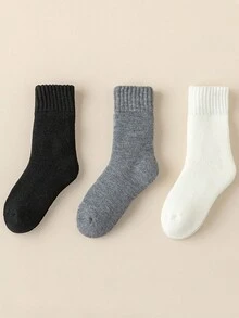1双/3双装儿童加厚纯色中筒袜，保暖内衬，男女童均适用，冬季保暖 - 彩色 - 查看 14