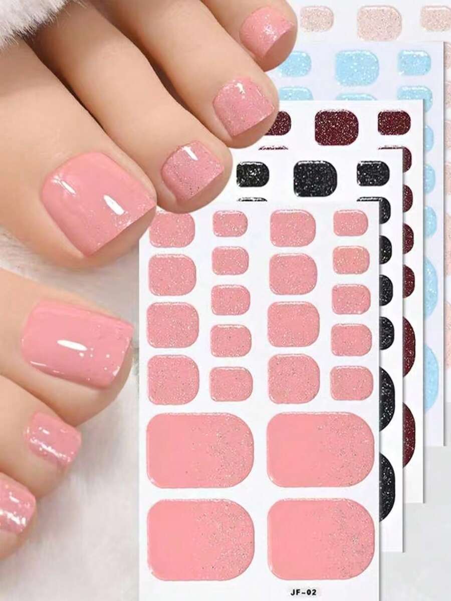 110片装闪亮脚趾全贴甲贴 5张春夏金属青瓷色自粘脚趾甲油贴条 闪亮亮片美甲奢华自粘甲贴 女士女孩日常DIY美甲 - 彩色 - 查看 1