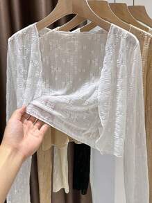 1 件白色蕾丝披肩罩衫，轻盈夏季披肩短上衣，适合连衣裙，无袖薄夹克 - A - 查看 11