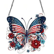 1pc Patriotic Butterfly Diamond Painting Kit - 3D Asymmetrical Diamond Art Wall Decor, PVC Material, God Bless America Hanging Art, Home & Garden Decor Gift