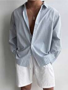 Men's Casual Vacation Style Breathable Contrast Plaid Casual Long Sleeve Shirt, Suitable For Spring/Autumn And Gift Giving