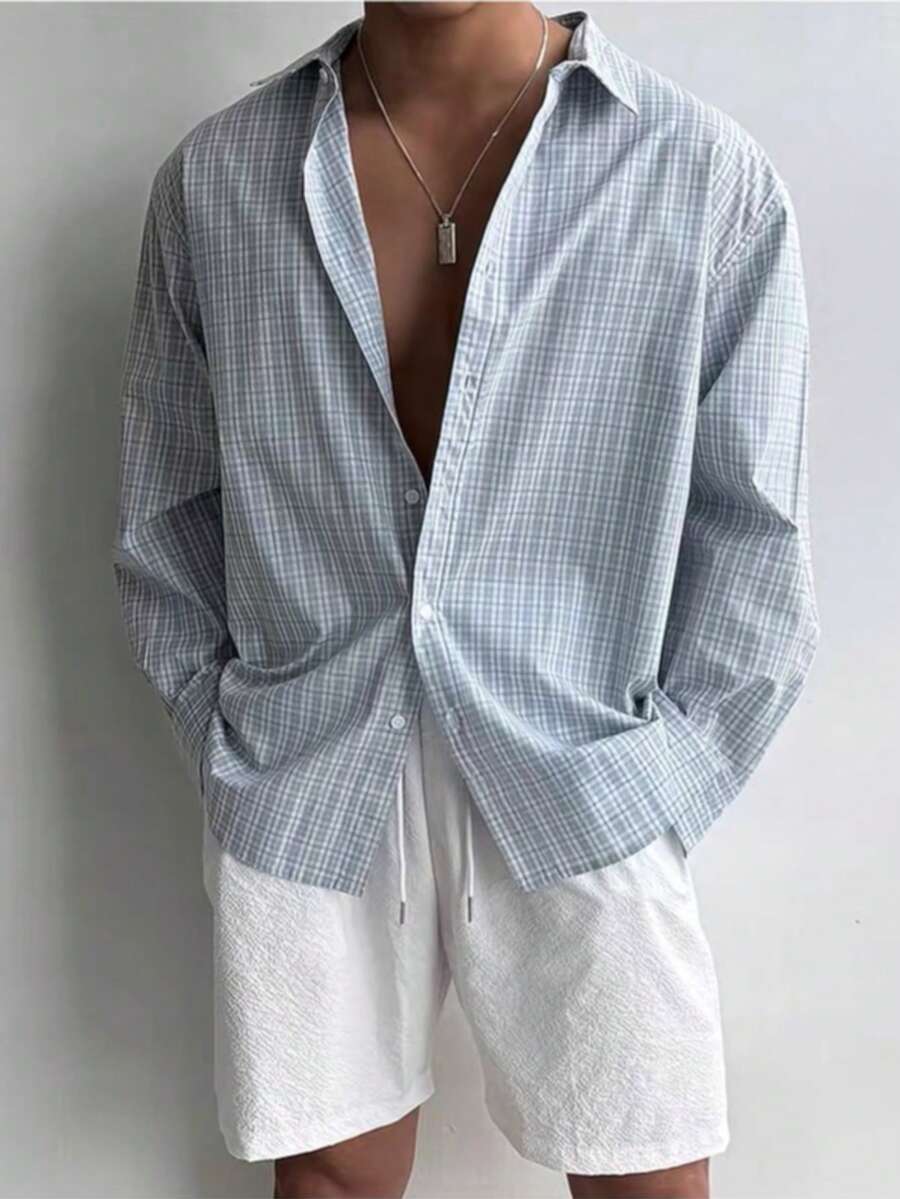 Men's Casual Vacation Style Breathable Contrast Plaid Casual Long Sleeve Shirt, Suitable For Spring/Autumn And Gift Giving