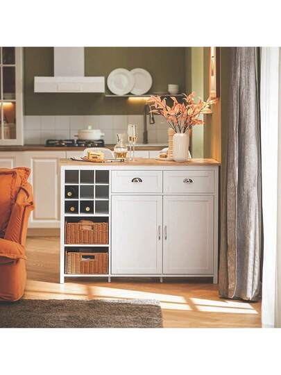 SoBuy KNL05 W, Kitchen Isl Cabinet Cupboard Sideboard Rattan Baskets, Breakfast Dining Bar Tafel view 7