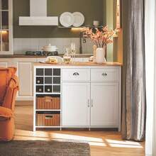 SoBuy KNL05-W, Kitchen Island Kitchen Cabinet Cupboard Sideboard With 2 Rattan Baskets, Kitchen Breakfast Dining Bar Table - White - View 7