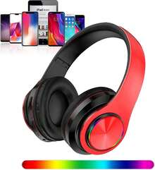 Wireless Noise Reduction Bluetooth Headset, Headphones Bluetooth 5.3 Subwoofer Mobile Computer Game Music Sports Over Ear Earphones, Upgraden Bluetooth Headphones Wtih LED Lights, Portable Folding Headphone Active Noise Canceling Headphones, Wireless Headphones With Deep Bass, USB Rechargeable Wireless Earbuds For Work Sports Game Music - 紅色 - 查看 1