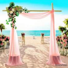1pc 27*236 Inch Coral Pink Sheer Backdrop Curtain, Suitable For Wedding Arch, Ceremony, Reception, Party, Event, Garden, Outdoor Decoration