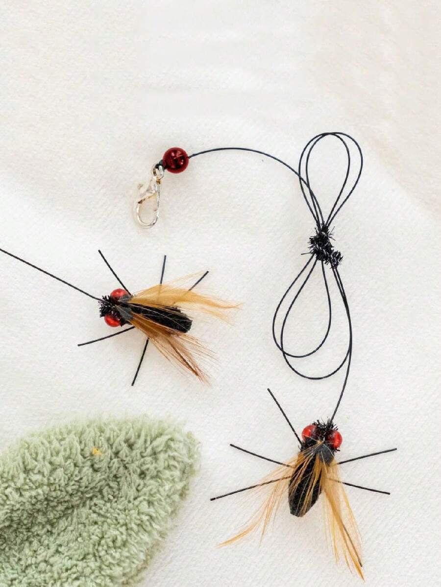 1/2pcs Realistic Insect Feather Replacement Heads For Cat Teaser Toys, Butterfly Feather Bell Cat Toy - Black - View 1