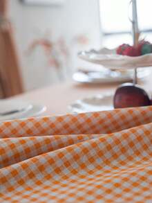 MeijiaMo 1pc Orange & White Plaid Printed Rectangular Tablecloth, Rustic & Fresh Farmhouse Style For Dining Table, Kitchen, Hotel, Bedroom, Living Room, Party & Holiday Decor, Handmade Tassel Trim - Orange - View 7