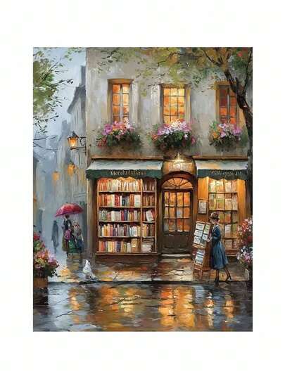 Paint By Number For Adults Beginner, DIY Gift Canvas Painting Kits, Bookstore Oil Painting Kit, DIY Paint Adult Crafts For Gift Home Wall 16x20inch