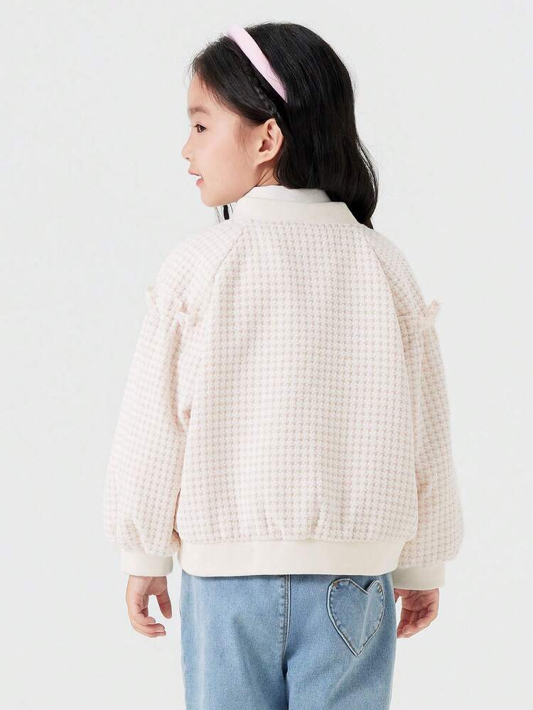 Balabala Young Girl Cute Houndstooth Autumn Baseball Jacket - Brown Tone - View 3