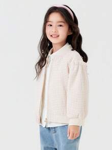 Balabala Young Girl Cute Houndstooth Autumn Baseball Jacket - Brown Tone - View 2