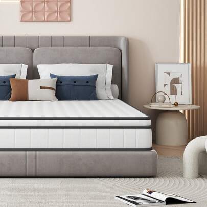 Materasso 90x200/140x190 cm, profondità 25 cm, materasso ibrido semirigido, traspirante, estremamente silenzioso ed ergonomico, rivestimento in maglia da 240 g e molle insacchettate, bianco