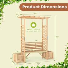 Lifezeal Patio Garden Bench Arbor Arch With Pergola Planting Box Side Trellis For Vines - 自然的 - 查看 6