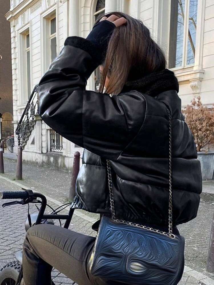 优雅时尚的万圣节服装，女士冬季服装，女士夹克，背心，女士外套，女士冬季夹克，女士夹克，女士羽绒服，冬季，黑色，Y2K，大衣，正式，乡村，黑色 - 黑色 - 查看 5