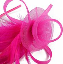 Fascinators Hats Women,Tea Party Fascinator Hair Clip With Feathers Wedding,Derby Hats Headbands - Ha9462-玫瑰紅 - 查看 6