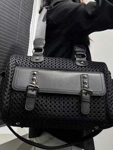 Women's Fashionable Y2K Mesh One Shoulder Bag, Large Capacity Patchwork Rivet Retro Crossbody Bag, Multi-Pocket Urban Street Style Handbag, Suitable For Daily Use And As A Gift - Black - View 5