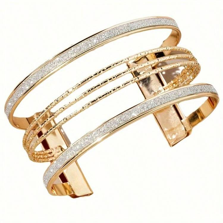 1 Piece Of European And American Retro Fashion Style Big Brand Open Wide Hollow Geometric Women's Bracelet, Luxurious Sexy Women's Bracelet, The Perfect Gift, Suitable For Daily And Holiday Party Wear, Unique Design - 金色 - 查看 2