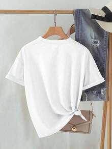 Women's Short-Sleeved Crew Neck T-Shirt With Skull Print, Summer Graphic Tee For Women - Putih - View 2