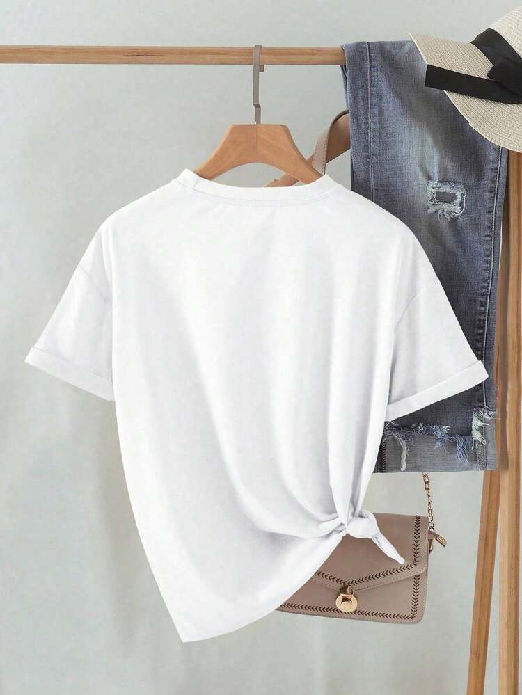 Camiseta de mujer de cuello redondo de manga corta con estampado de calavera, camiseta gráfica de verano para mujer - Blanco - Añade 2