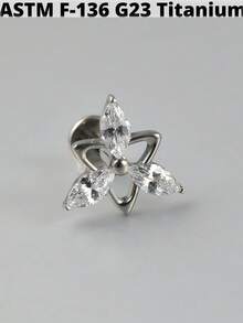 1 件 G23 钛金五角形锆石唇钉内螺纹 CZ 耳钉耳软骨耳屏耳轮耳环耳垂穿孔珠宝 - 如圖 - 查看 19