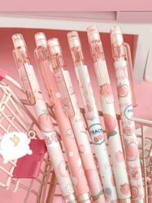 6pcs Peach Automatic Pencils, Cute Cartoon Peach Automatic Pencils With 0.5mm Lead, High-Quality Stationery Suitable For Office, School, Back To School Season