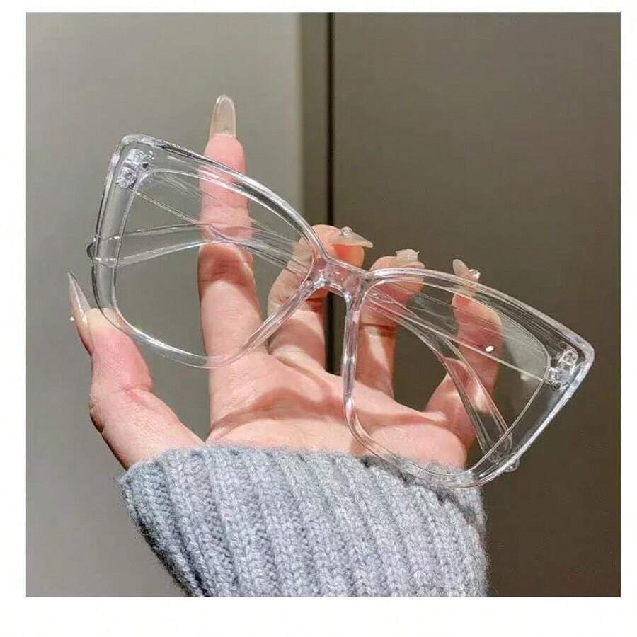 1 件女士眼镜，2025 新款方形大框休闲简约透明个性化百搭讨人喜欢，适合日常电脑、阅读、游戏使用 - 白色 - 查看 1