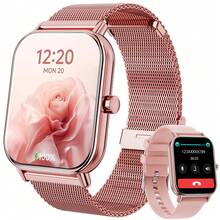 Hwagol 1.83英寸高清智能手表，220mAh电池，男女通用（可通话/拨号），健身追踪器，内置100多种运动模式，睡眠监测，活动追踪，兼容iOS/安卓系统，钢/硅胶双表带，母亲节礼物 - 玫瑰粉鋼帶+矽膠 - 查看 11