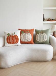 1 buc. Față de pernă brodată cu dovleac verde de Ziua Recunoștinței, 45 x 45 cm, potrivită pentru decor interior, față de pernă decorativă pentru Festivalul Recoltei, inserția de pernă nu este inclusă