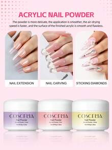 coscelia 8件套丙烯酸粉和EMA单体液美甲套装 - 8克透明白色粉色美甲粉，30毫升美甲液，女士DIY美甲沙龙礼品