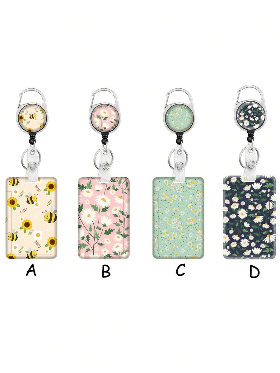 1pc Retractable Double-Sided UV Pastel Sunflower Card Holder, Casual Synthetic Fiber Work ID Badge, All Season Halloween Accessories Teachers Day Christmas Gift Ideas Bag Accessories Lanyards With Id Holder Car Accessories Bag Charms