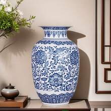 1 pieza Jarrón de porcelana clásico azul y blanco, adecuado para flores secas y decoración del hogar, decoración de mesa, jarrón decorativo | Jarrón de cerámica vintage para decoración de habitación, jarrón de flores, jarrón de vidrio