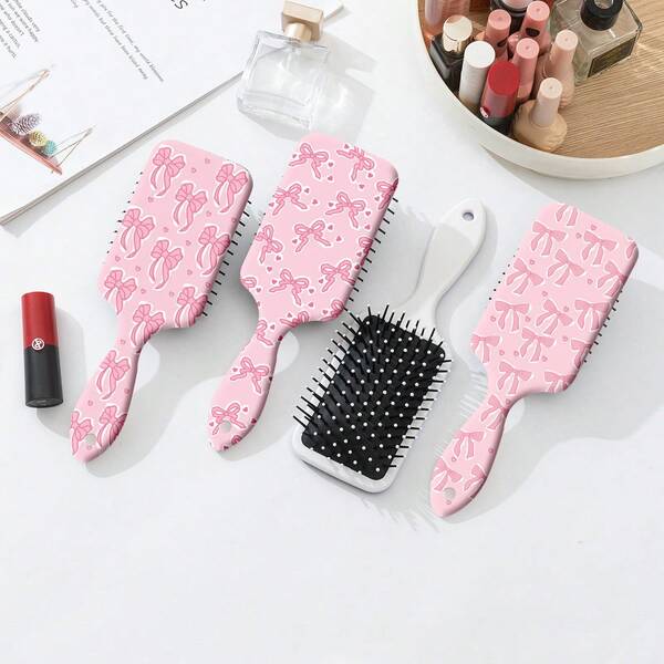 Kawaii 1pc Pink Bowknot Designed Hair Cushion Comb, Anti-Static Smooth Massage Paddle Hair Brush For Home Use Random Color