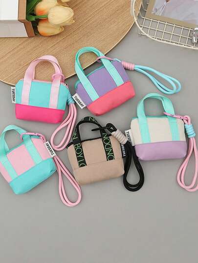 Organizador de bolso mini pastel con cierre de cremallera - Bolso ligero para mujer, con correa para la muñeca, transparente, para iPhone, auriculares, maquillaje, monedas, tarjetas - Bolso de artículos esenciales diarios, portador de tarjetas, bolsa cilíndrica, diseño compacto