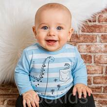 Long Sleeve Shirt + Mid-Season Pants Set For Baby Boy - 淺藍色 - 查看 2