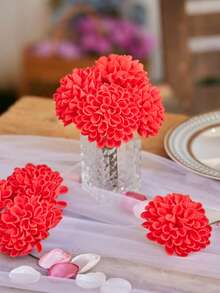 7Pcs/Set Simulation Dahlia, Realistic Cream Foam Fake Rose, Red Dahlia Foam Simulation Flowers With Stems For Home Decoration, Graduation Party Decoration, Outdoor Party Favors, Wedding Favors, Table Centerpieces, DIY Wedding Bouquet, Bridal Shower, Flower Arrangement, Party Table Decorations