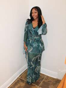 Steph T 女士度假荷叶边交叉露背褶边两件套荷叶边轻盈宽松波西米亚度假女士夏季温暖天气 - 彩色 - 查看 4