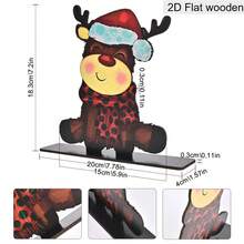 1 Piece Cute Christmas Elk Cow Christmas Tree Wooden Ornament 2D Flat Christmas Decoration Sign Plaque Christmas Desktop Centerpiece Decorations For Living Room Bedroom Office Bar And Dining Holiday Home Decor Ornaments Christmas Gifts - Multicolor - View 3