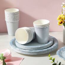 60件/套圣诞蓝色雪花主题一次性派对用品套装，包括一次性纸杯、盘子、餐巾、冷饮和咖啡杯 - 彩色 - 查看 2