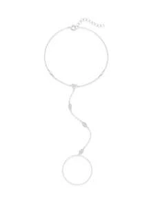 EleRunis 1pc 925 Sterling Silver Delicate Devil's Eye Ring Bracelet Set, Women Cubic Zirconia Bracelet And Ring Chain, Body Jewelry, Suitable For Daily Wear, Wedding, Party, Engagement, Anniversary, Valentine's Day - Silver - View 4