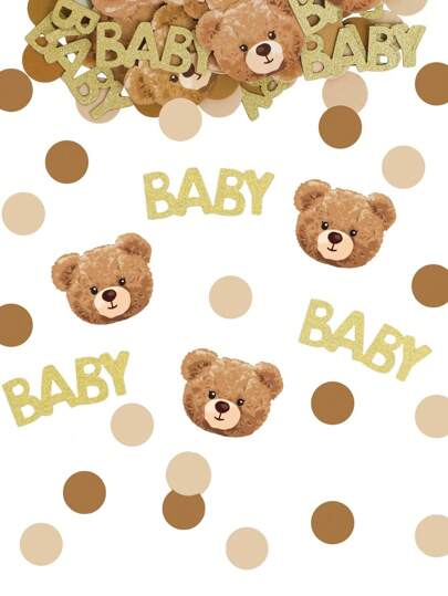 100pcs Brown Bear Polka Dot Confetti, Baby Shower Party Decor, Suitable For Baby Shower, Cute Bear Tabletop Decor, Birthday Theme Party, Gender Reveal Party Decoration (Brown)