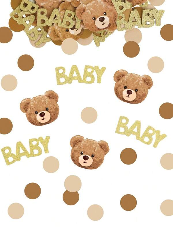 100pcs Brown Bear Polka Dot Confetti, Baby Shower Party Decor, Suitable For Baby Shower, Cute Bear Tabletop Decor, Birthday Theme Party, Gender Reveal Party Decoration (Brown)