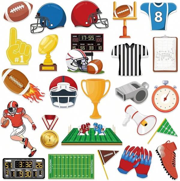 25 Pcs Football Theme Thick Gel Window Clings Waterproof Vinyl Stickers For Window Glass Refrigerator Bottles Laptop Luggage Kids Boys Teens Girls