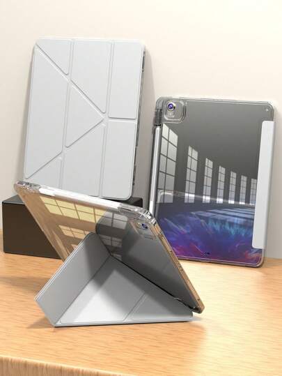 1个Y型折叠亚克力透明保护壳，兼容iPad 5/6/7/8/9/10代/11（A16 2025）/Air4 10.9英寸/Air5 10.9英寸/Air6/Air7/Air11（M2/M3）/Air13/Pro 11英寸/Pro 12.9英寸/iPad Mini 6/7代，智能支架/自动唤醒，灰色